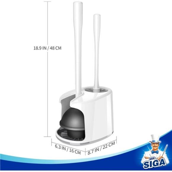 Toilet Plunger and Bowl Brush Set Heavy Duty Bathroom Cleaning Tool White - Picture 2 of 7